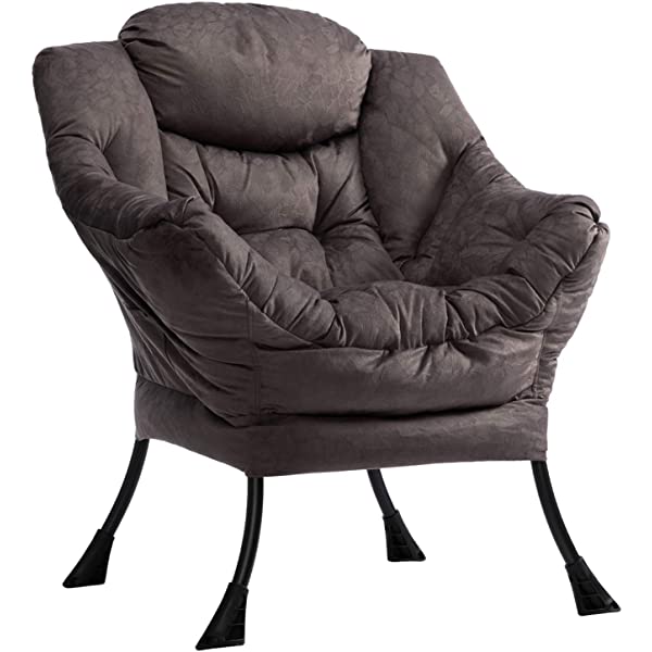 AbocoFur Modern Large Cotton Fabric Lazy Chair,Accent Contemporary Lounge Chair, Single Steel Frame Leisure Sofa Chair with Armrests and A Side Pocket, Beige