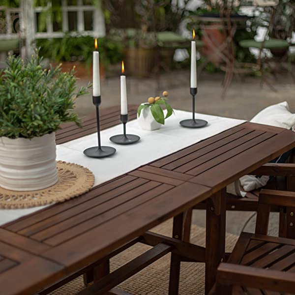 Walker Edison 5 Person Outdoor Wood Chevron Patio Furniture Dining Set Table Chairs Bench All Weather Backyard Conversation Garden Poolside Balcony, 4 Piece, Brown Brown 4 Piece Dining Set