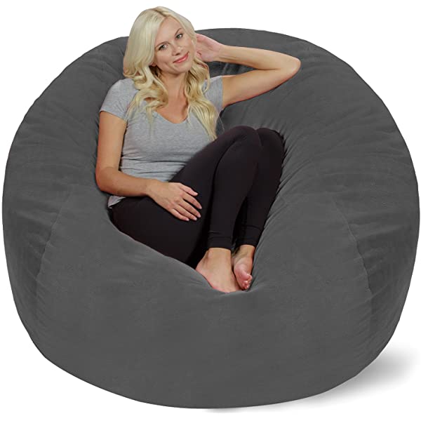 Chill Sack Bean Bag Chair: Giant 5' Memory Foam Furniture Bean Bag - Big Sofa with Soft Micro Fiber Cover - Navy Microsuede - Navy