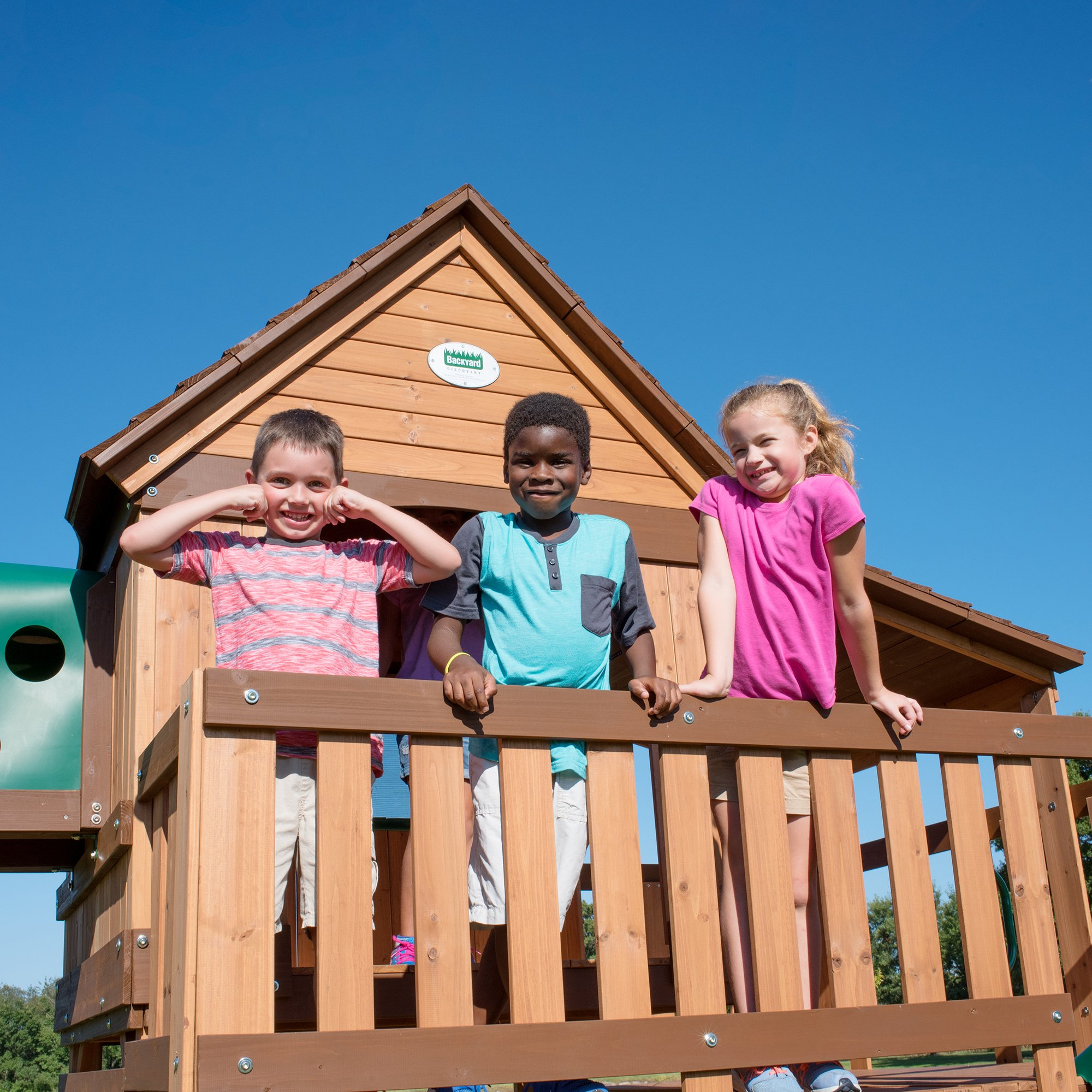 Woodridge Elite All Cedar Wood Swing Set, Upper and Lower Deck, Sandbox, Vented Tunnel