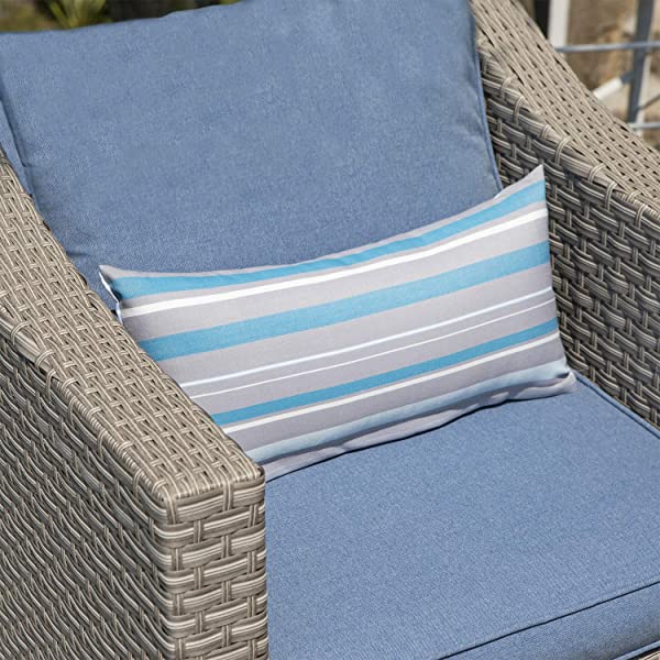 COSIEST 5-Piece Outdoor Furniture Lounge Set Warm Gray Wicker Sectional Sofa w Thick Cushions, Glass-Top Table, 2 Ottomans, 2 Teal Pattern Pillows for Garden, Pool, Backyard