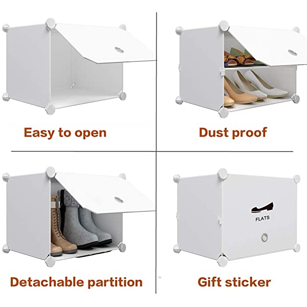 KOUSI Portable Shoe Rack Organizer 24 Pair Tower Shelf Storage Cabinet Stand Expandable for Heels, Boots, Slippers, 6 Tier White 32