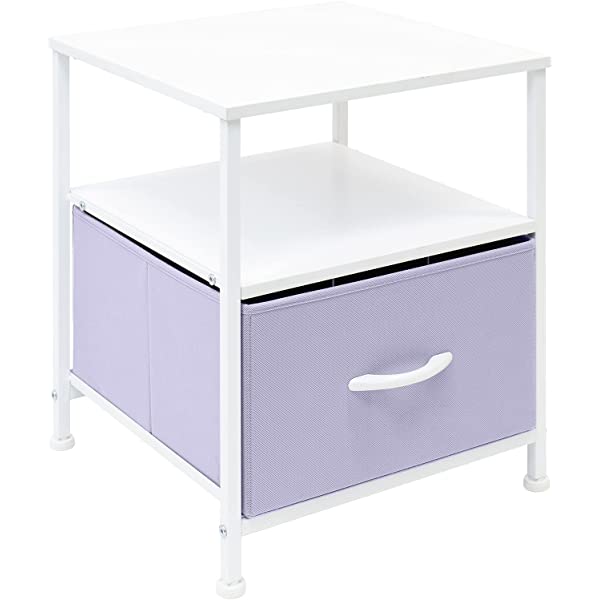 Sorbus Nightstand 1-Drawer Shelf Storage- Bedside Furniture & Accent End Table Chest for Home, Bedroom, Office, College Dorm, Steel Frame, Wood Top, Easy Pull Fabric Bins (Rustic Wood)