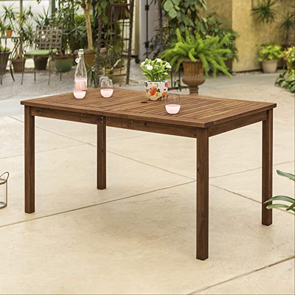 Walker Edison 5 Person Outdoor Wood Chevron Patio Furniture Dining Set Table Chairs Bench All Weather Backyard Conversation Garden Poolside Balcony, 4 Piece, Brown Brown 4 Piece Dining Set