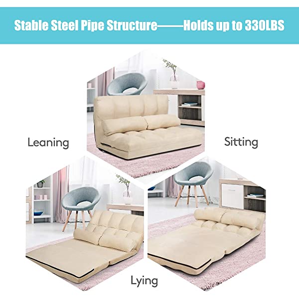 Giantex Adjustable Floor Sofa, Foldable Lazy Sofa Sleeper Bed 6-Position Adjustable, Suede Cloth Cover, Floor Gaming Sofa Couch with 2 Pillows for Bedroom/Living Room/Balcony (Blue)