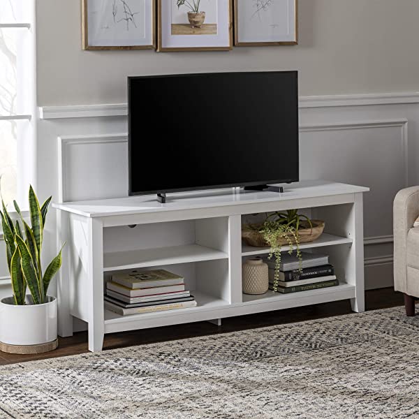 Walker Edison Wren Classic 4 Cubby TV Stand for TVs up to 65 Inches, 58 Inch, Black Black 58 InchTV Stand