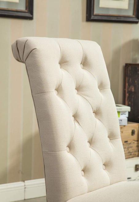 Roundhill Furniture Habit Solid Wood Tufted Parsons Dining Chair (Set of 2), Tan