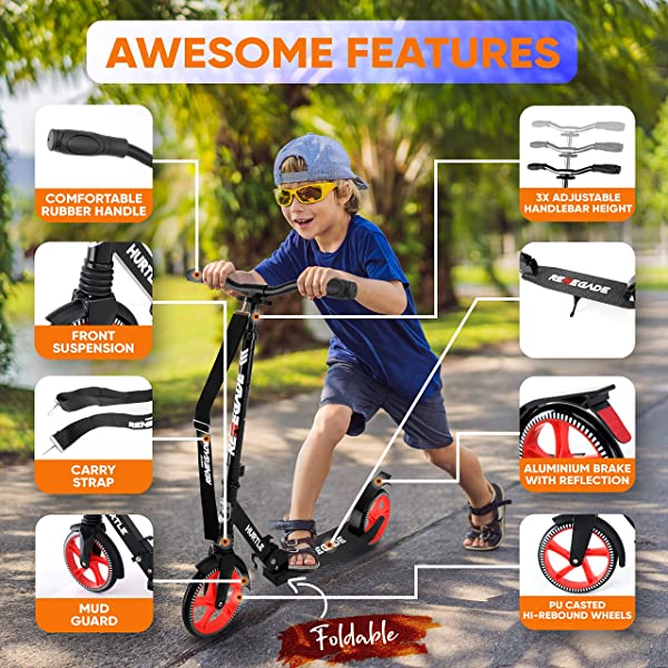 Hurtle Scooter – Scooter for Teenager – Kick Scooter – 2 Wheel Scooter with Adjustable T-Bar Handlebar – Folding Adult Kick Scooter with Alloy Anti-Slip Deck Pink