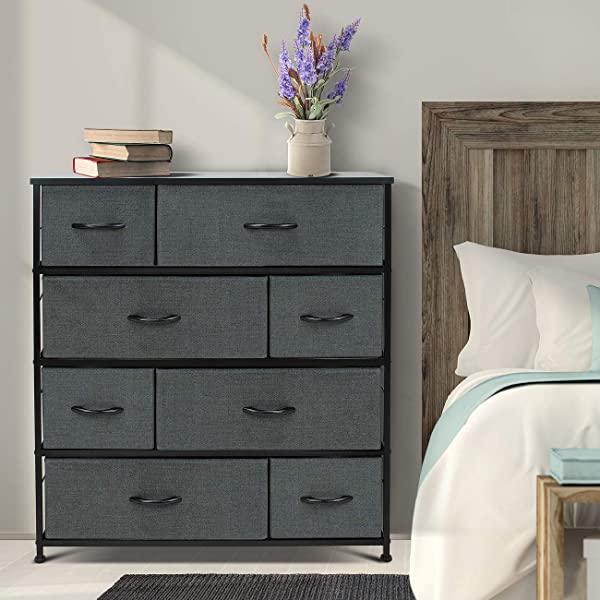 Sorbus Dresser with 8 Drawers - Furniture Storage Chest Tower Unit for Bedroom, Hallway, Closet, Office Organization - Steel Frame, Wood Top, Easy Pull Fabric Bins (White)