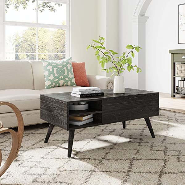 WLIVE Wood Lift Top Coffee Table with Hidden Compartment and Adjustable Storage Shelf, Lift Tabletop Dining Table for Home Living Room, Office, Rustic Oak