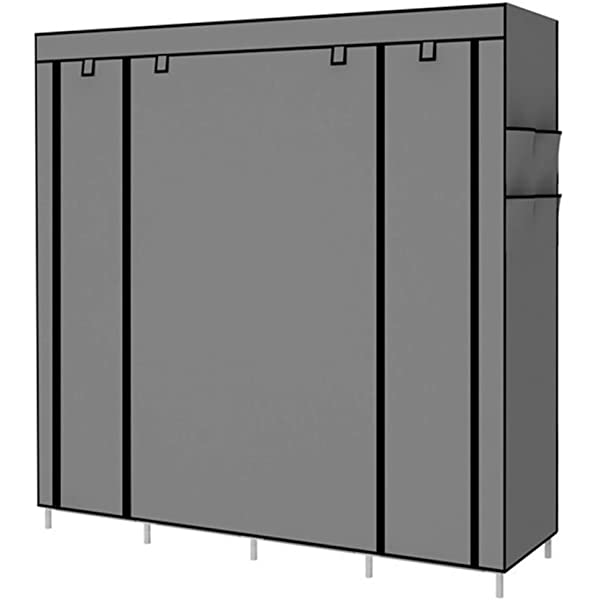 YAYI Portable Wardrobe Clothing Wardrobe Shelves Clothes Storage Organiser with 4 Hanging Rail,Grey