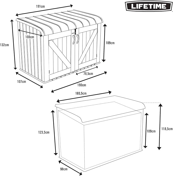 LIFETIME 60170 6 x 3.5 ft Heavy Duty Low Plastic Shed Horizontal Storage Box - Desert Sand/White