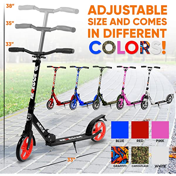 Hurtle Scooter – Scooter for Teenager – Kick Scooter – 2 Wheel Scooter with Adjustable T-Bar Handlebar – Folding Adult Kick Scooter with Alloy Anti-Slip Deck Pink