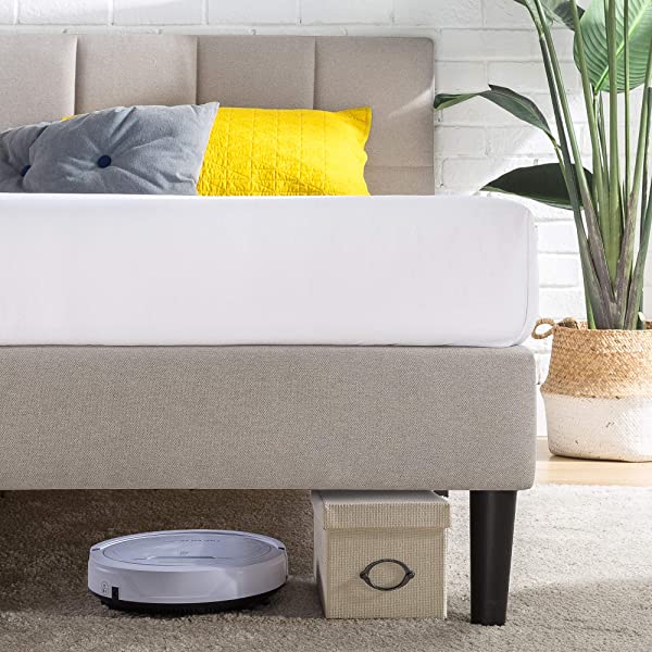 ZINUS Lottie Upholstered Platform Bed Frame / Mattress Foundation / Wood Slat Support / No Box Spring Needed / Easy Assembly, Grey, Queen Grey Queen Standard
