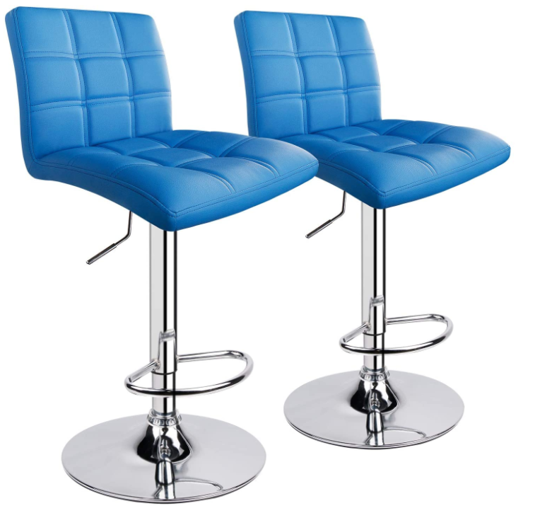 Modern Square PU Leather Adjustable Bar Stools with Back,Set of 2,Counter Height Swivel Stool by Leopard (Black)