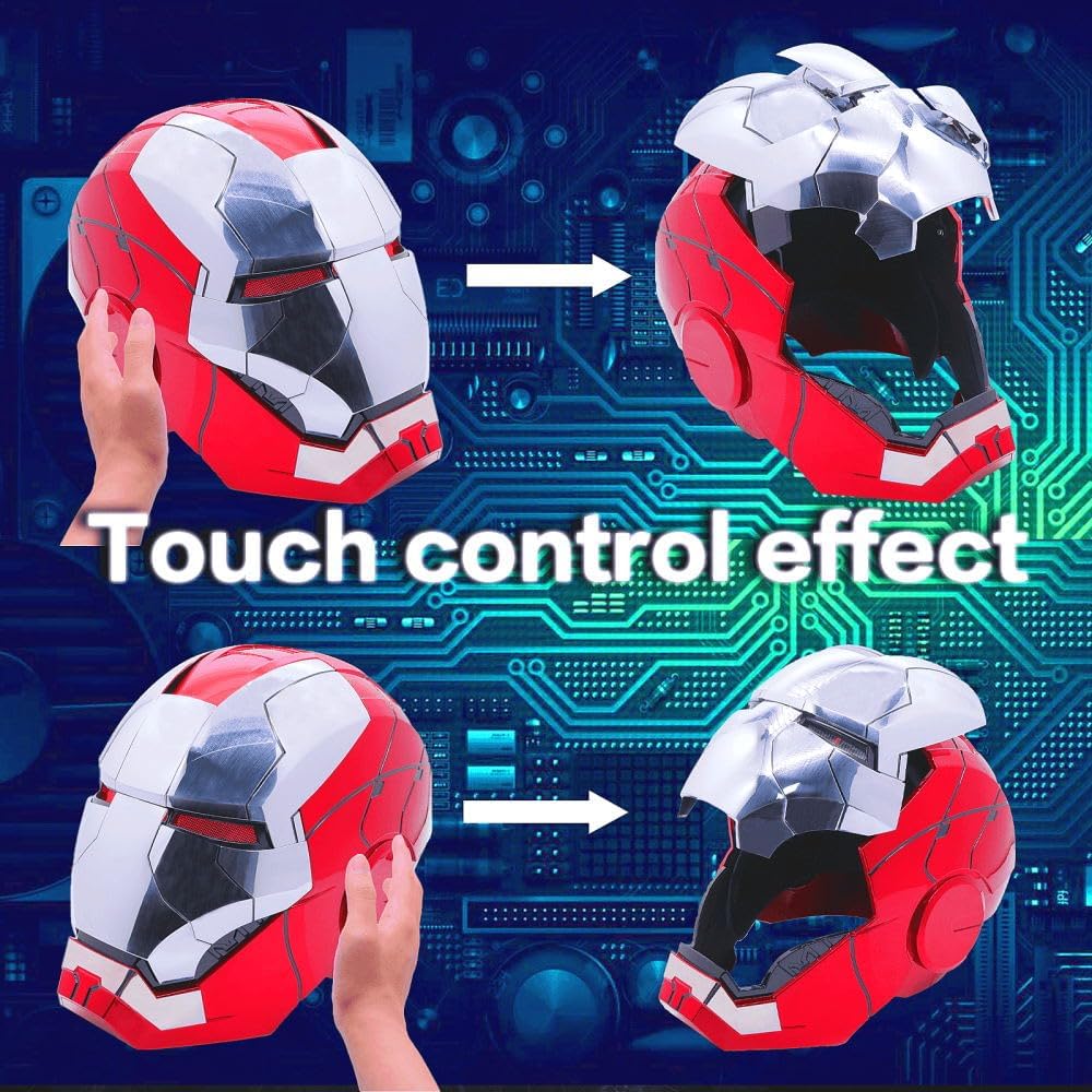 Adult Iron-Mans Helmet Electronic MK 5 Helmet with Jarvis Voice/Sensing/Remote Control Open/Close Sounds & LED Eyes Light Up Super Hero Movie 1:1 Model for Halloween