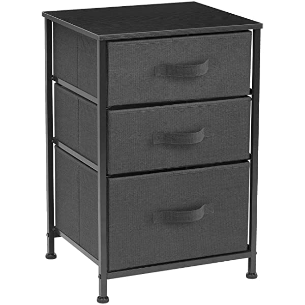 Sorbus Nightstand with 3 Drawers - Bedside Furniture & Accent End Table Chest for Home, Bedroom Accessories, Office, College Dorm, Steel Frame, Wood Top, Easy Pull Fabric Bins (Gray) Grey