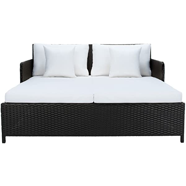 Safavieh Outdoor Collection Cadeo Brown Cushion Daybed PAT7500C, Grey/White