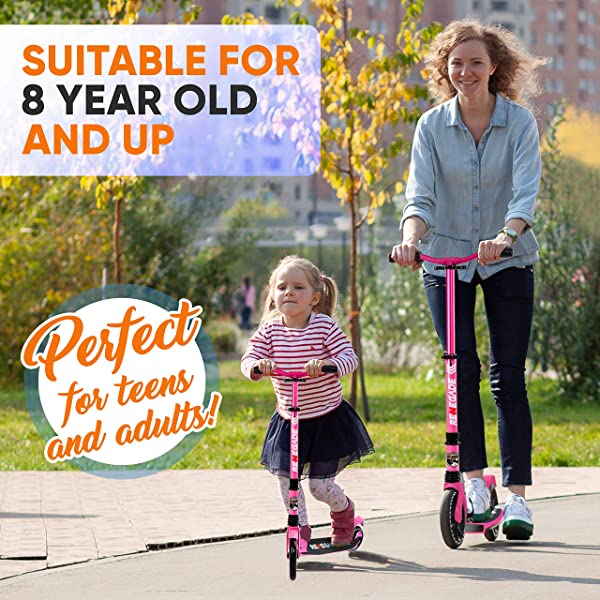 Hurtle Scooter – Scooter for Teenager – Kick Scooter – 2 Wheel Scooter with Adjustable T-Bar Handlebar – Folding Adult Kick Scooter with Alloy Anti-Slip Deck Pink