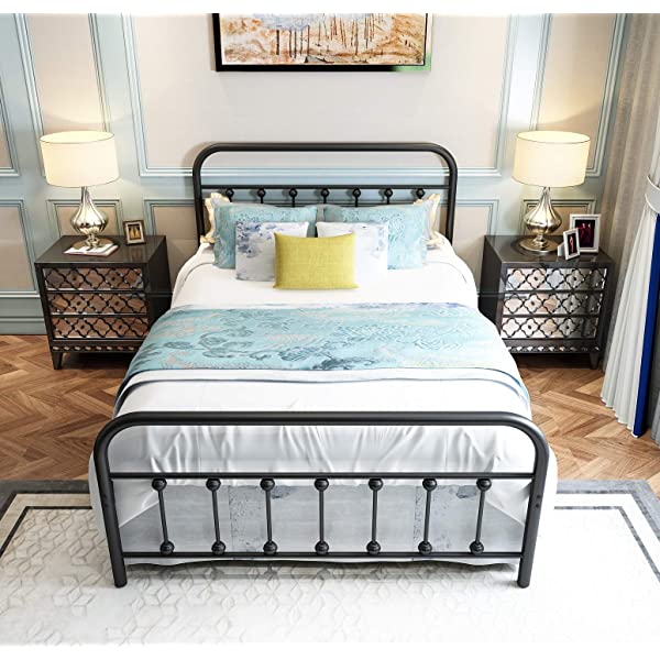 Black Metal Bed Frame Full Size with Headboard and Footboard Single Platform Mattress Base,Metal Tube and Iron-Art Bed(Full,Black) Full Black
