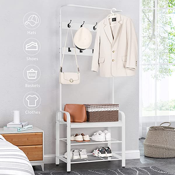 VIVOHOME 3-in-1 Entryway Hall Tree, Heavy Duty MDF Stand Coat Rack with Storage Bench, Industrial Wood Furniture with Stable Metal Frame, 8 Hooks Rustic Brown