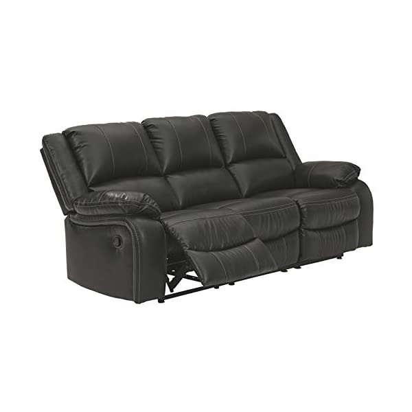 Signature Design by Ashley - Calderwell Contemporary Faux Leather Double Reclining Loveseat w/ Console - Adjustable - Gray Manual Loveseat Grey