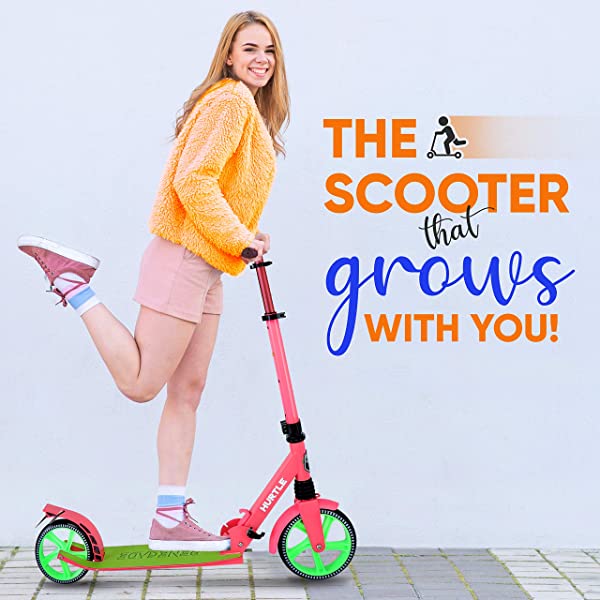 Hurtle Scooter – Scooter for Teenager – Kick Scooter – 2 Wheel Scooter with Adjustable T-Bar Handlebar – Folding Adult Kick Scooter with Alloy Anti-Slip Deck Pink