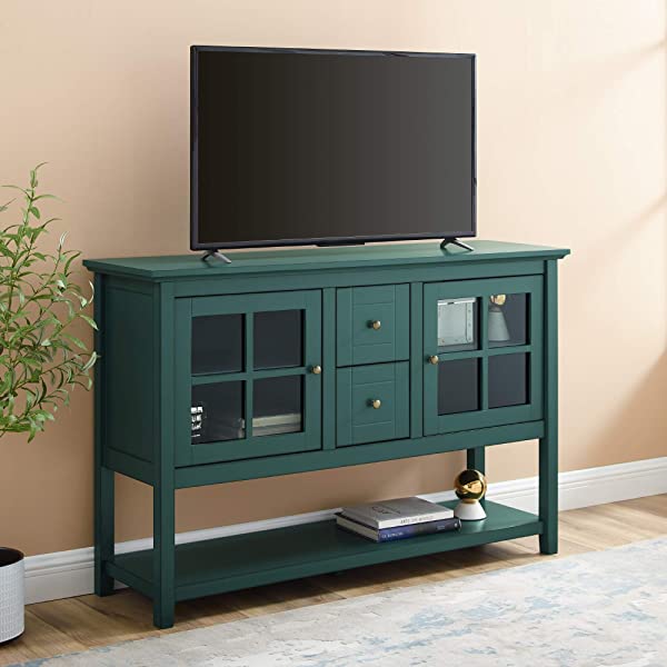 Walker Edison Charlotte Classic Glass Door Storage Buffet, 52 Inch, Espresso Espresso 52 Inch