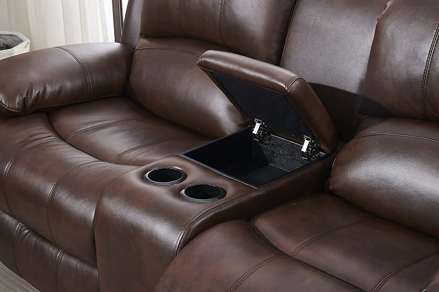 Betsy Furniture 3PC Bonded Leather Recliner Set Living Room Set, Sofa, Loveseat, Chair 8018 (Brown, Living Room Set 3+2+1)