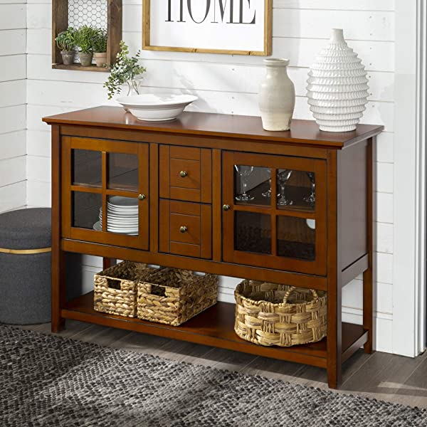 Walker Edison Charlotte Classic Glass Door Storage Buffet, 52 Inch, Espresso Espresso 52 Inch