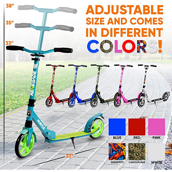 Hurtle Scooter – Scooter for Teenager – Kick Scooter – 2 Wheel Scooter with Adjustable T-Bar Handlebar – Folding Adult Kick Scooter with Alloy Anti-Slip Deck Pink