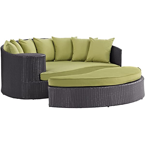 Modway Convene Wicker Rattan Outdoor Patio Poolside Sectional Sofa Daybed with Cushions in Espresso Turquoise