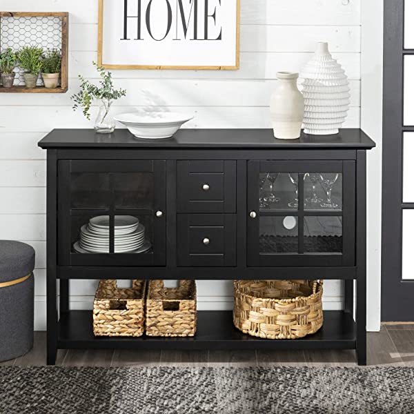 Walker Edison Charlotte Classic Glass Door Storage Buffet, 52 Inch, Espresso Espresso 52 Inch