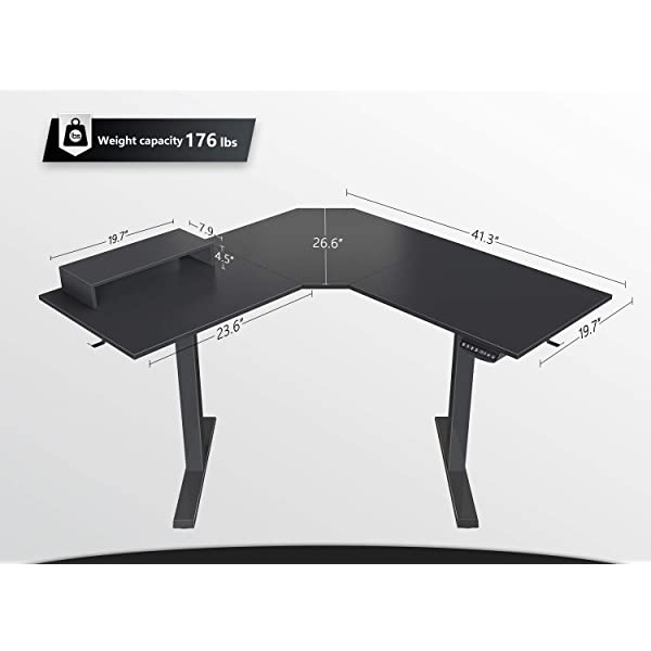 FEZIBO Dual Motor L-Shaped Electric Standing Desk, 48 Inches Height Adjustable Corner Desk, Full Sit Stand Home Office Table with Splice Board, Black Frame/Rustic Brown Top