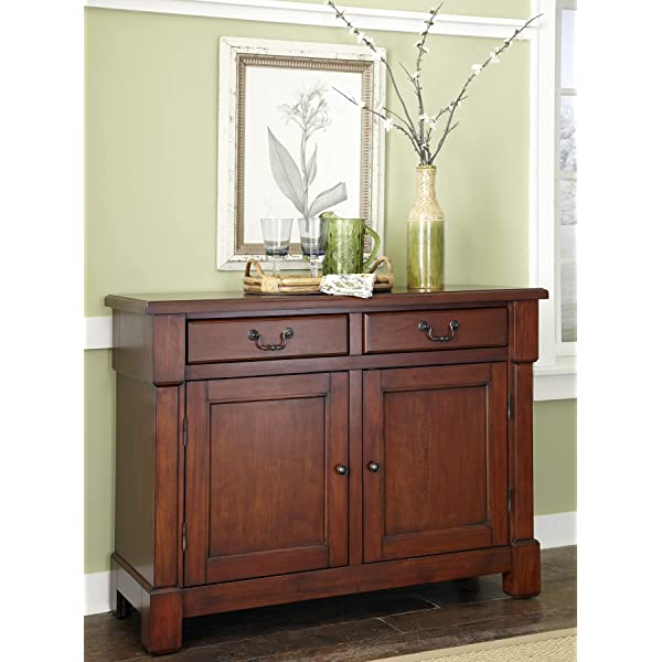 Homestyles Aspen Buffet with Storage and Felt Lined Drawers, 48 Inches Wide by 36 Inches High, Rustic Cherry