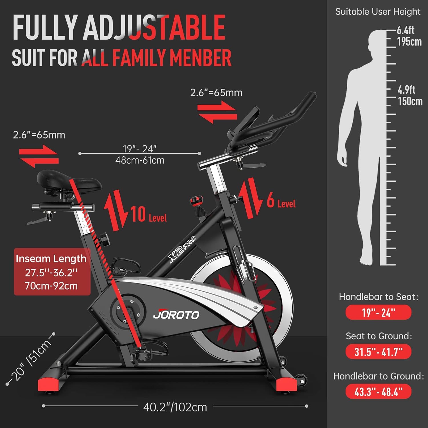 JOROTO X2 Exercise Bike for Home Use | X2PRO Bluetooth Magnetic Belt Drive Indoor Cycling Bike with 16KG Flywheel