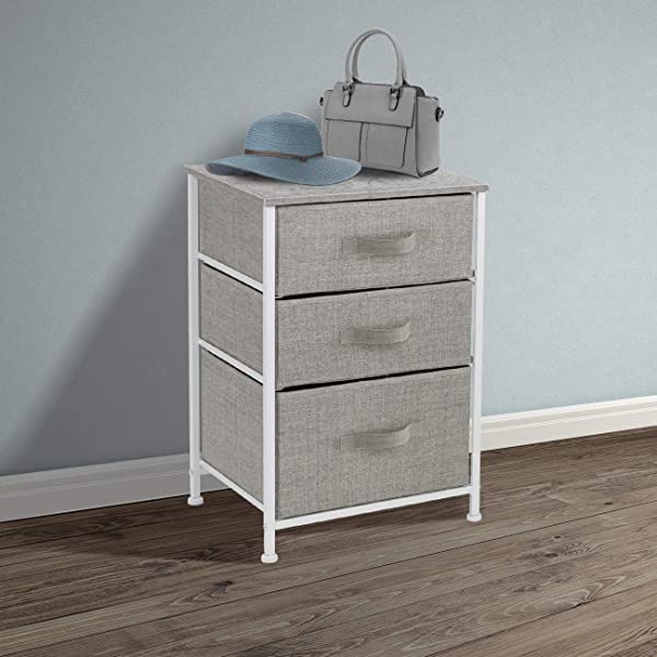 Sorbus Nightstand with 3 Drawers - Bedside Furniture & Accent End Table Chest for Home, Bedroom Accessories, Office, College Dorm, Steel Frame, Wood Top, Easy Pull Fabric Bins (Gray) Grey