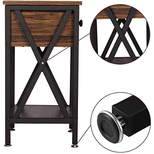VECELO Modern Versatile Nightstands X-Design Side End Table Night Stand Storage Shelf with Bin Drawer for Living Room Bedroom, Brown+Black Brown+black Modern