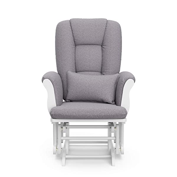 Storkcraft Tuscany Custom Glider and Ottoman with Free Lumbar Pillow, Black/Grey, Cleanable Upholstered Comfort Rocking Nursery Chair with Ottoman Black/Gray