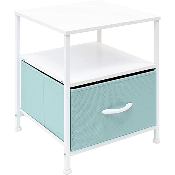 Sorbus Nightstand 1-Drawer Shelf Storage- Bedside Furniture & Accent End Table Chest for Home, Bedroom, Office, College Dorm, Steel Frame, Wood Top, Easy Pull Fabric Bins (Rustic Wood)