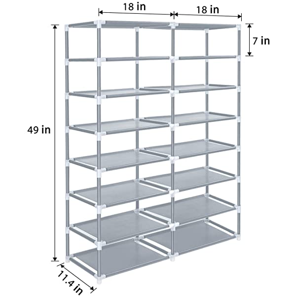 ERONE Shoe Rack Storage Organizer , 28 Pairs Portable Double Row with Nonwoven Fabric Cover Shoe Rack Cabinet for Closet (Black)