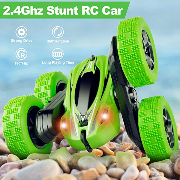 ORRENTE RC Cars Stunt Car Toy Remote Control Car, Offroad Remote Control Monster Trucks 4WD 2.4Ghz RC Rock Crawler with Headlights, Double Sided 360° Flips RC Car Toys Gift for Kids Boys Girls (Red)