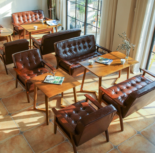 Office Leather Sofa clothing sweet milk tea shop coffee shop double booth negotiation table and chair combination