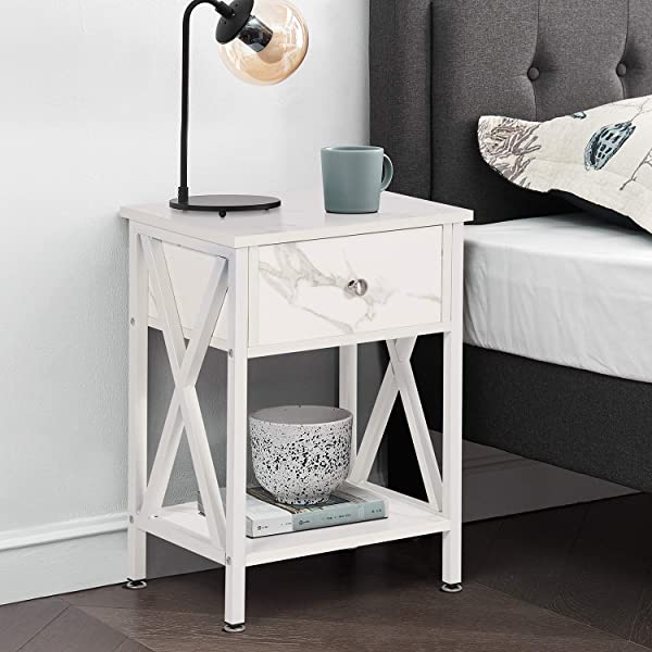 VECELO Modern Versatile Nightstands X-Design Side End Table Night Stand Storage Shelf with Bin Drawer for Living Room Bedroom, Brown+Black Brown+black Modern