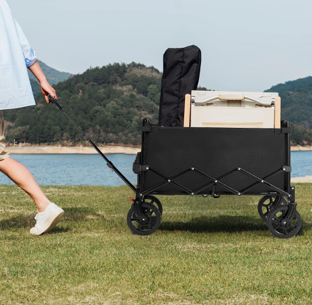 Foldable Practical Folding Four Wheel Vehicle Heavy Duty Foldable ATV Large Capacity Foldable Grocery Cart For Camping Garden Outdoor Fishing Black