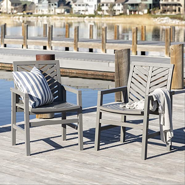 Walker Edison 5 Person Outdoor Wood Chevron Patio Furniture Dining Set Table Chairs Bench All Weather Backyard Conversation Garden Poolside Balcony, 4 Piece, Brown Brown 4 Piece Dining Set