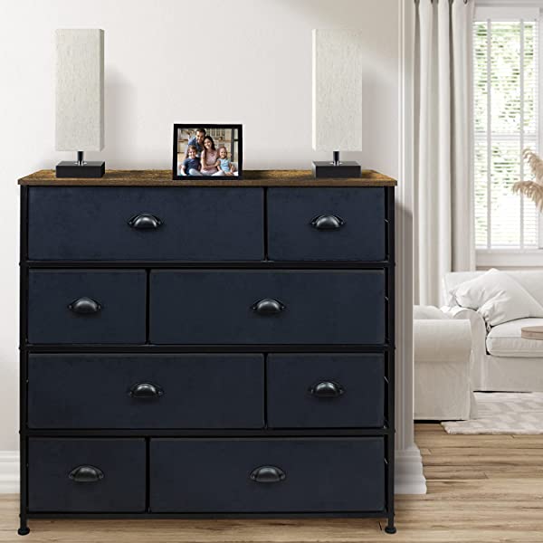 Sorbus Dresser with 8 Drawers - Furniture Storage Chest Tower Unit for Bedroom, Hallway, Closet, Office Organization - Steel Frame, Wood Top, Easy Pull Fabric Bins (Black)
