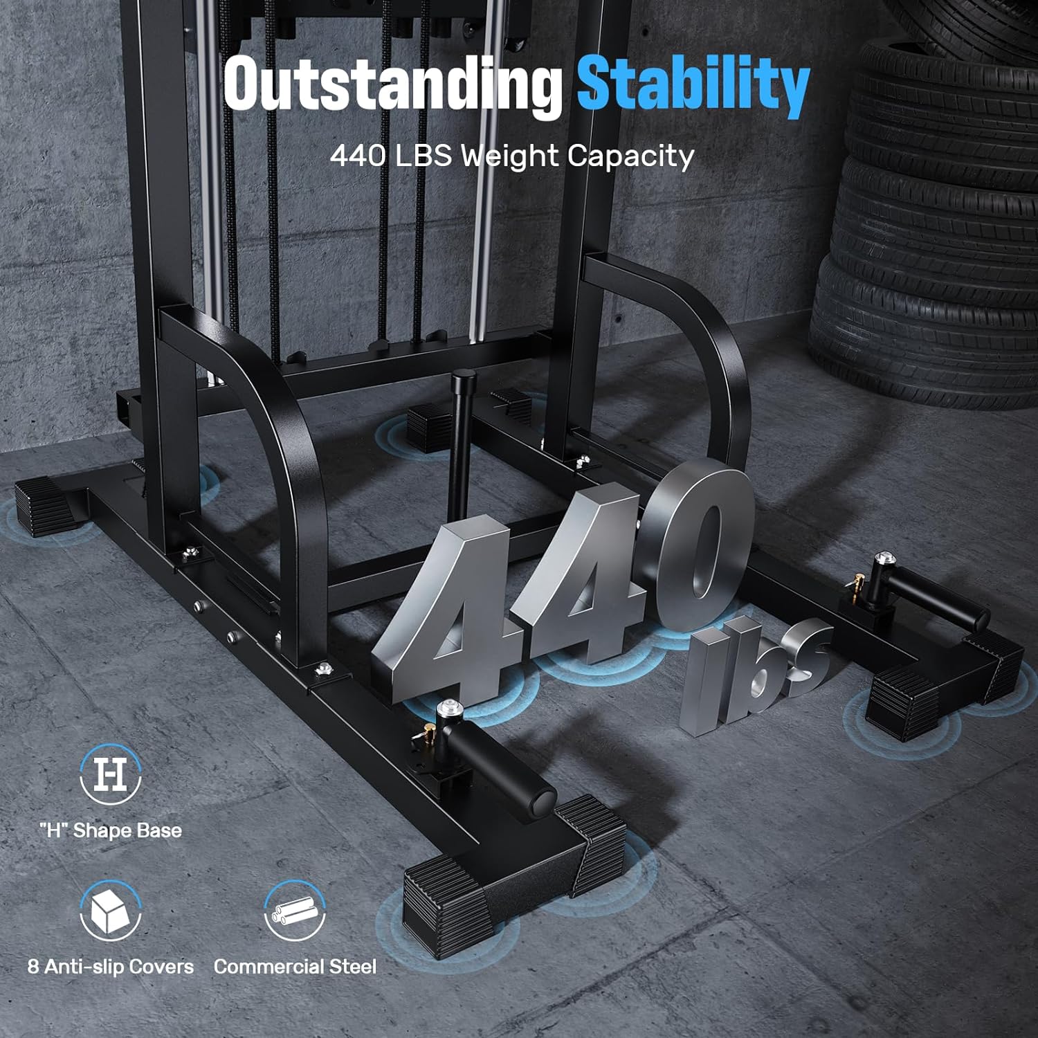 Sportsroyals Power Tower Dip Station Pull Up Bar for Home Gym Strength Training Workout Equipment, 450LBS.