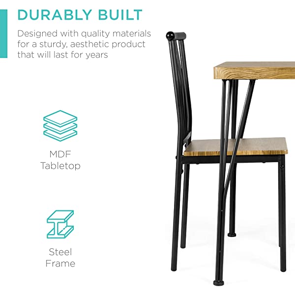 Best Choice Products 5-Piece Metal and Wood Indoor Modern Rectangular Dining Table Furniture Set for Kitchen, Dining Room, Dinette, Breakfast Nook w/ 4 Chairs - Brown