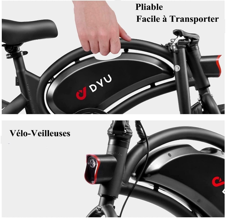 DYU Folding Electric Bike, 14 inch Portable E-bike, Smart Electric Bicycle with Pedal Assist, 3 Riding Modes City EBike with Battery Indicator, Height Adjustable, Compact Portable, Unisex Adult